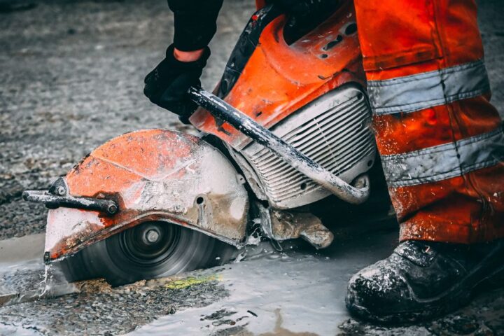 Saw cutting a concrete driveway