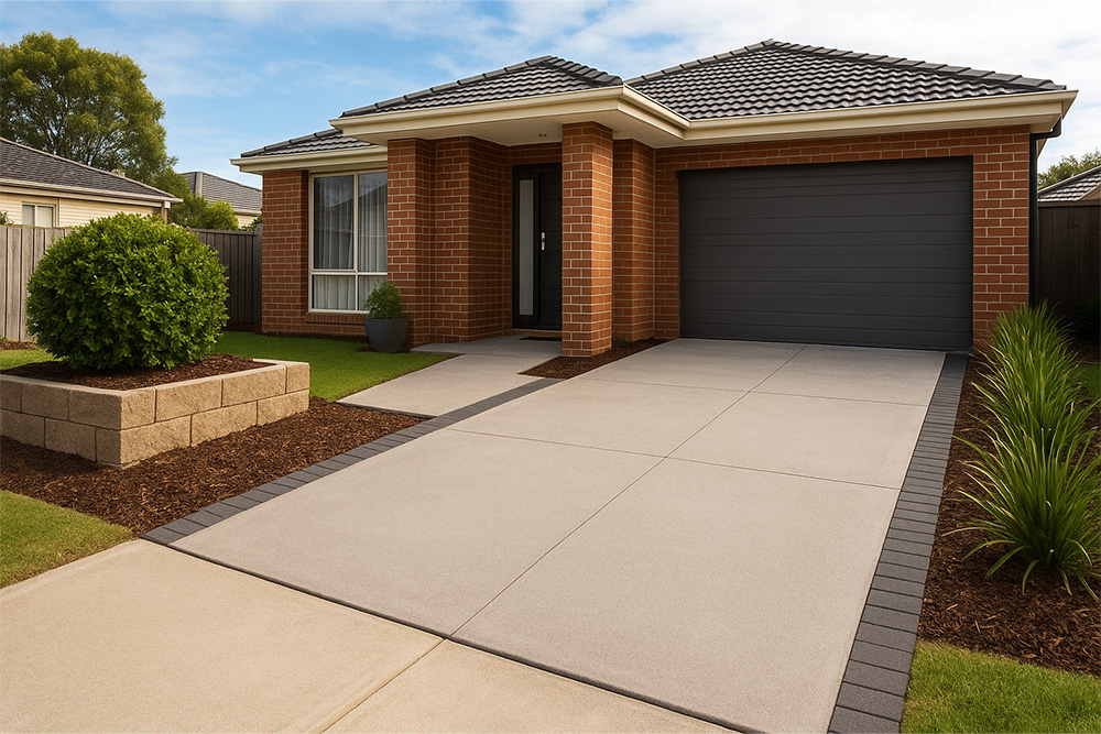 Concrete driveway with brick border