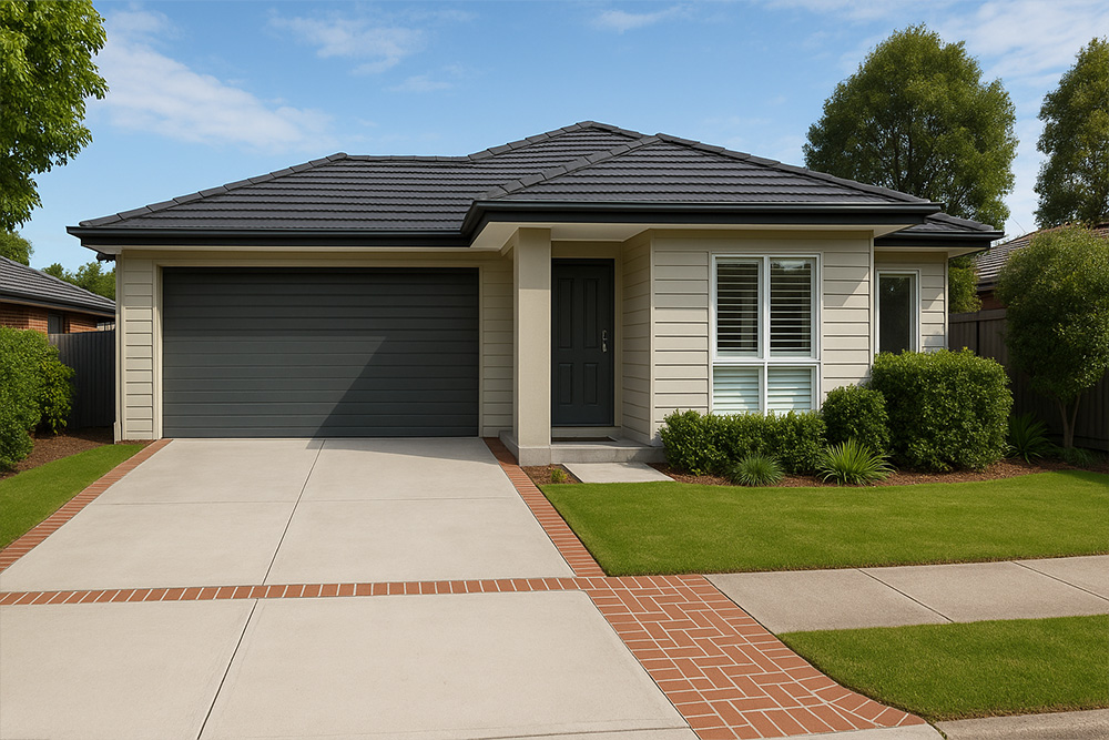 Concrete driveway with brick borders