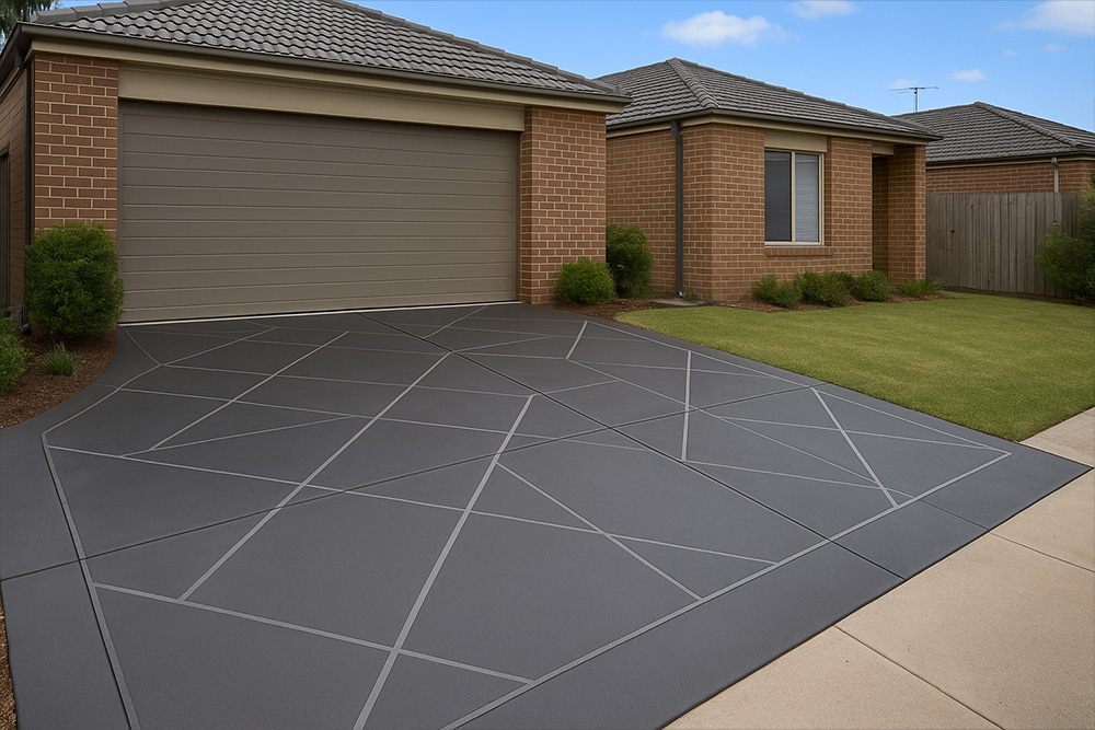 Concrete driveway with decorative patterns